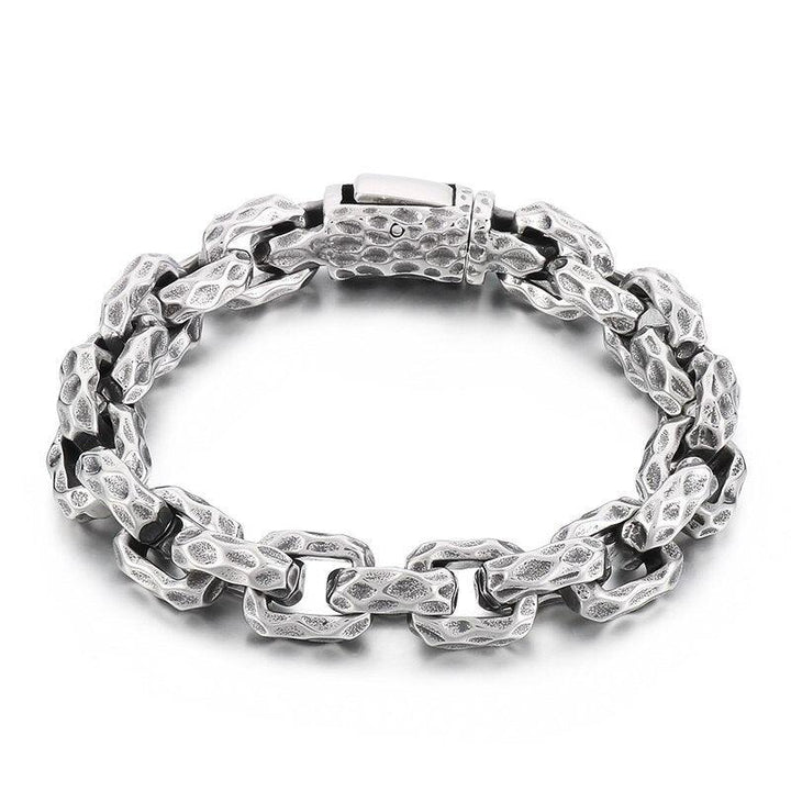 KALEN 13mm Worn Effect Men Stainless Steel Bracelet With Rugged Surface Men Jewellery Gift.