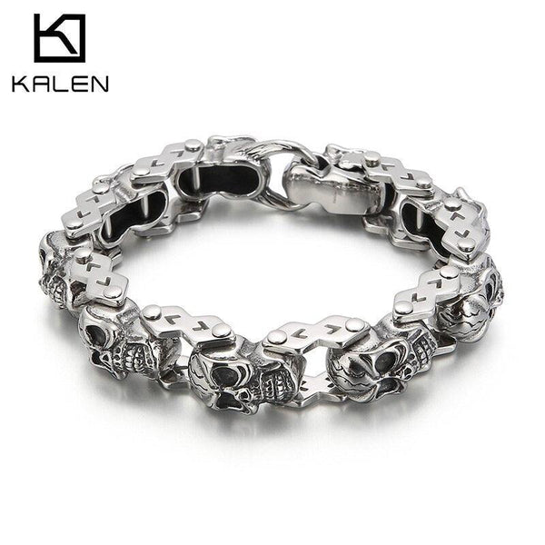 Kalen Vintage Skull Accessory Chain Punk Stainless Steel Men's Bracelet Gothic Jewelry Gift.