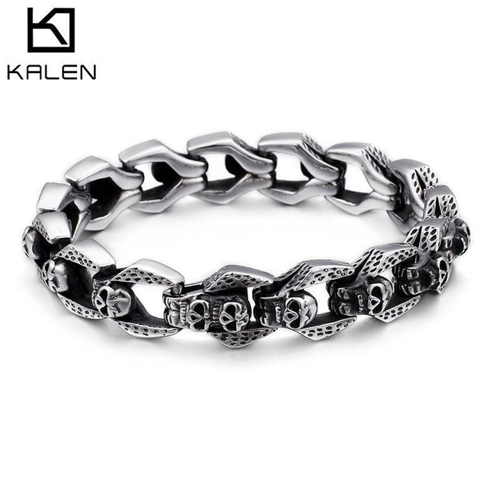 KALEN 14mm Chain Skull Charm Stainless Steel Bracelet for Men - kalen