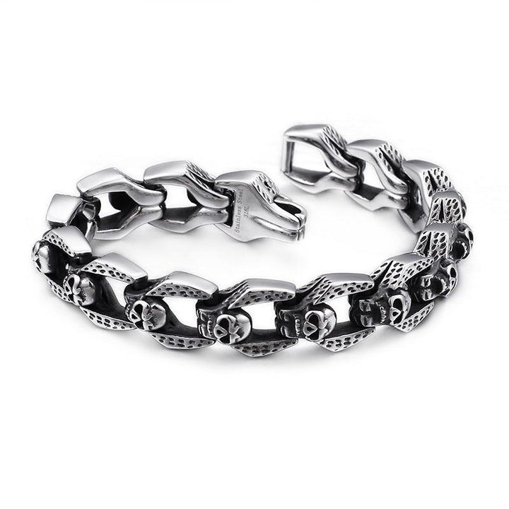 KALEN 14mm Chain Skull Charm Stainless Steel Bracelet for Men - kalen