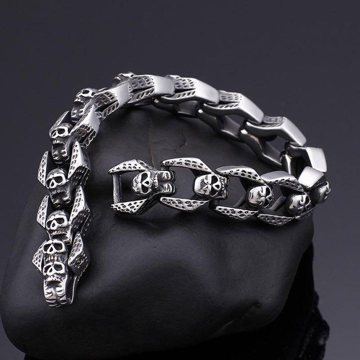 KALEN 14mm Chain Skull Charm Stainless Steel Bracelet for Men - kalen