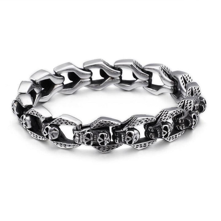 KALEN 14mm Chain Skull Charm Stainless Steel Bracelet for Men - kalen