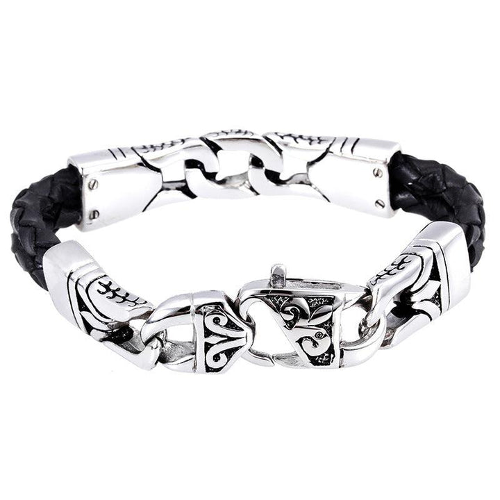 KALEN 14mm Cowhide Leather Stainless Steel Charm Bracelet for Men - kalen