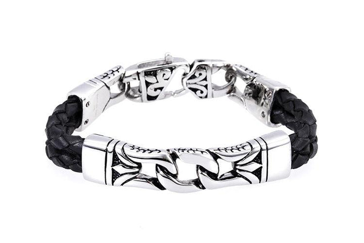 KALEN 14mm Cowhide Leather Stainless Steel Charm Bracelet for Men - kalen