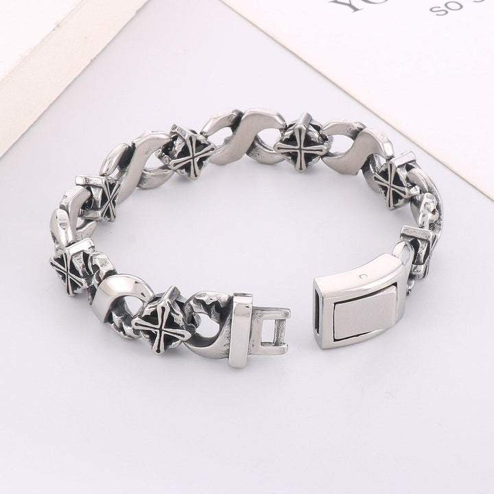 KALEN 14mm Fashion Punk Creative Retro Stainless Steel Cross Men's Bracelet Jewelry.