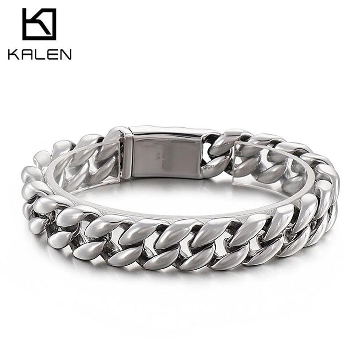 KALEN 14mm Men's Bracelet Stainless Steel Curb Cuban Chain Punk Black/Gold Color Bracelet Men's Jewelry Gifts.