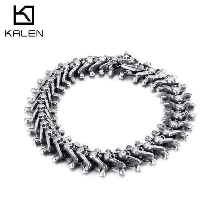 KALEN 15mm Arrow Chain Skull Charm Stainless Steel Bracelet for Men - kalen