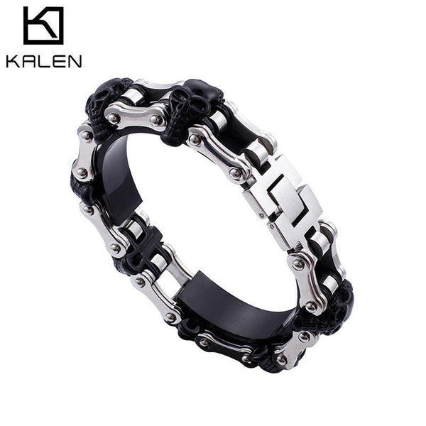 Kalen 15mm Bicycle Chain Skull Charm Bracelet for Men - kalen