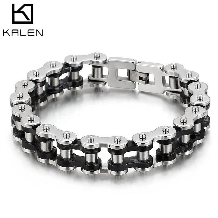 Kalen 15mm Biker Stainless Steel Bicycle Chain Colorful Roller Bracelet for Men - kalen