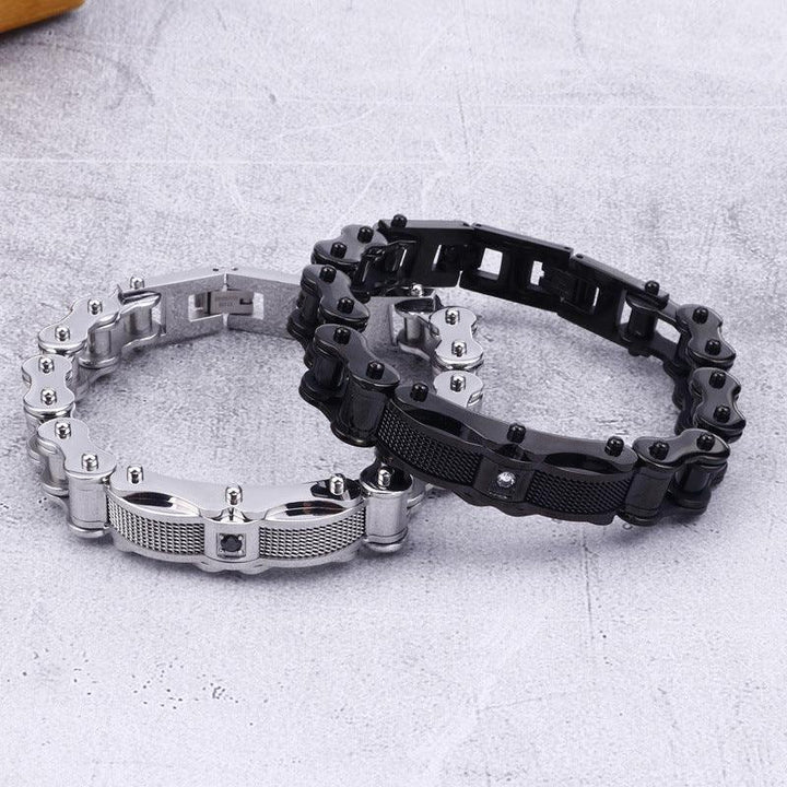 Kalen 15mm Biker Stainless Steel Bicycle Chain Zircon Bracelet for Men - kalen