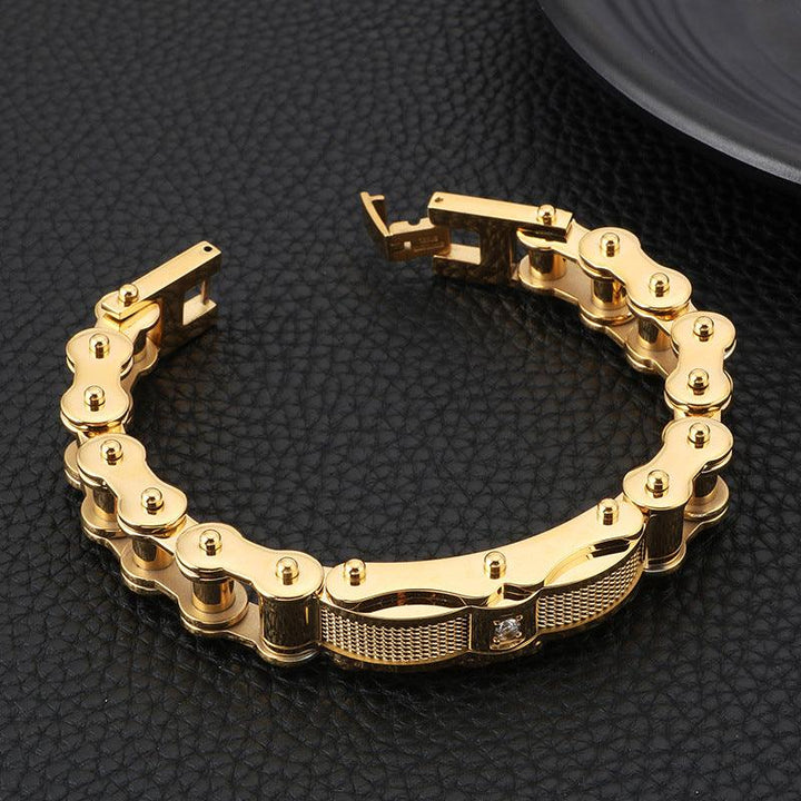 Kalen 15mm Biker Stainless Steel Bicycle Chain Zircon Bracelet for Men - kalen