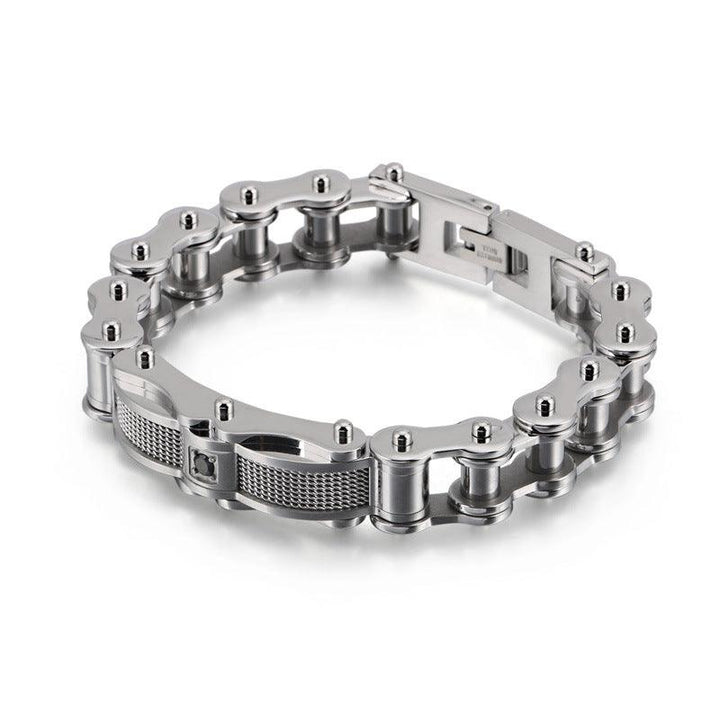 Kalen 15mm Biker Stainless Steel Bicycle Chain Zircon Bracelet for Men - kalen