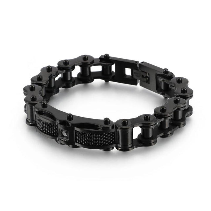 Kalen 15mm Biker Stainless Steel Bicycle Chain Zircon Bracelet for Men - kalen