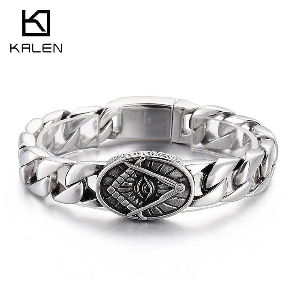 Kalen 15mm Cuban Bracelet For Men 316L Stainless Steel Punk Evil Eye Bracelets Shiny Chain jewelry.