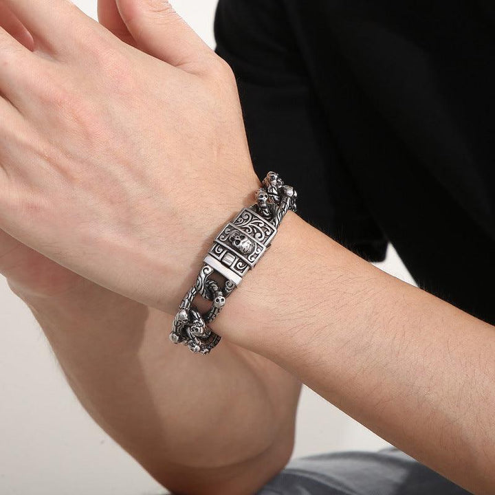 KALEN 15mm Cuban Chain Skull Charm Stainless Steel Bracelet for Men - kalen