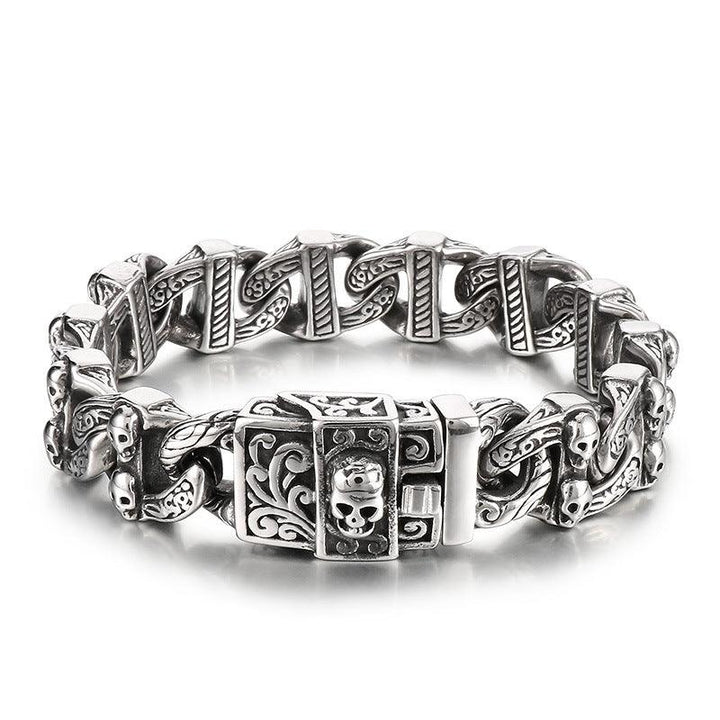 KALEN 15mm Cuban Chain Skull Charm Stainless Steel Bracelet for Men - kalen