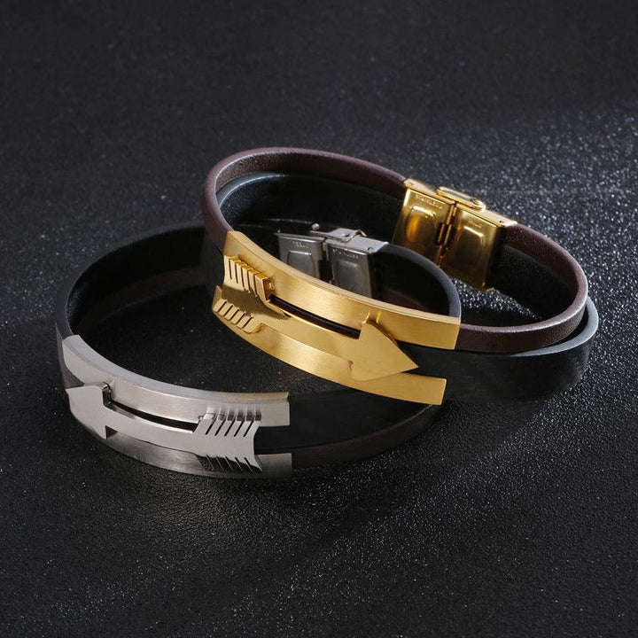 Kalen 15mm Leather Stainless Steel Arrow Blank Bracelet For Men - kalen