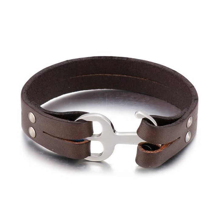 Kalen 15mm Leather Stainless Steel Bracelet Bangle For Men - kalen