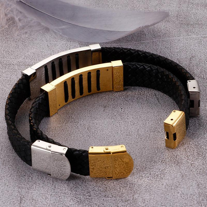 Kalen 15mm Leather Stainless Steel Bracelet For Men - kalen