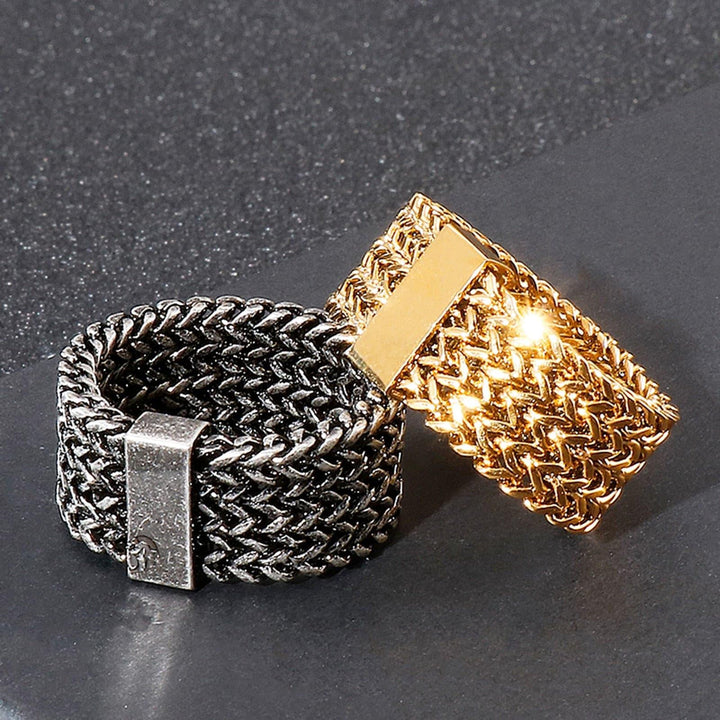KALEN 15mm New Stainless Steel Link Chain Ring High Polished Dubai Gold Color Mesh Men Cool Jewelry Accessories Gifts.