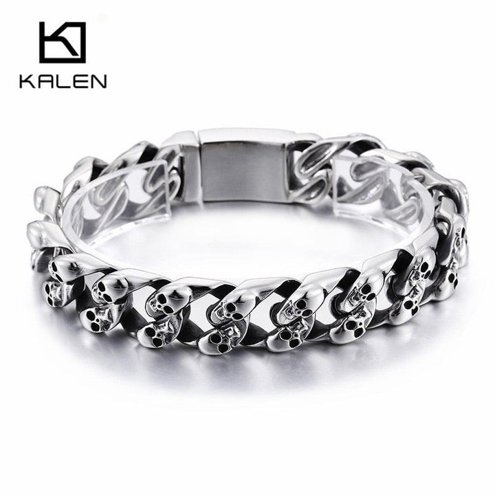 KALEN Punk Skull Charm Bracelets Men 21.5cm Stainless Steel Link Chain Wrap Bangle Gothic Biker Jewelry 2020.