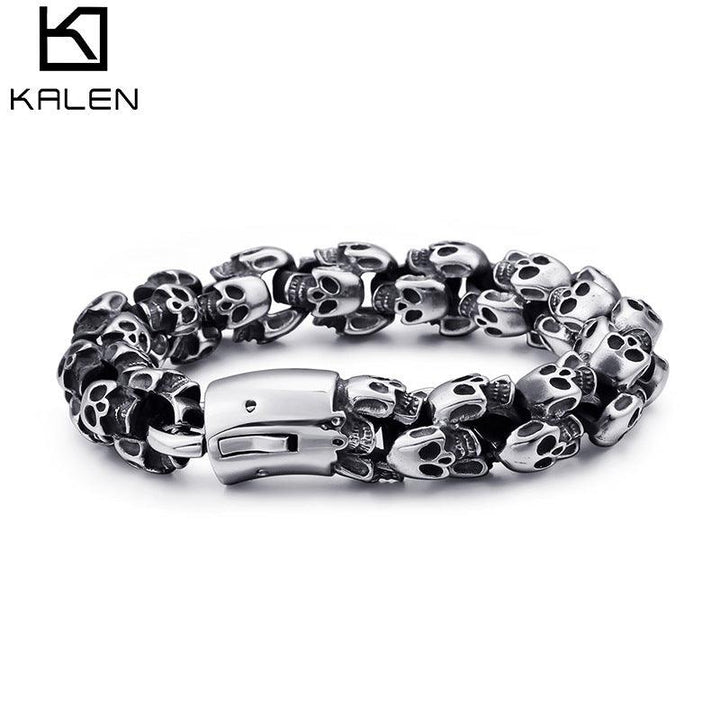 Kalen 15mm Punk Skull Chain Bracelets For Men - kalen