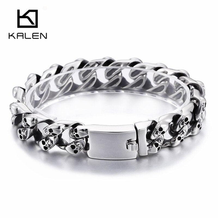 KALEN Punk Skull Charm Bracelets Men 21.5cm Stainless Steel Link Chain Wrap Bangle Gothic Biker Jewelry 2020.