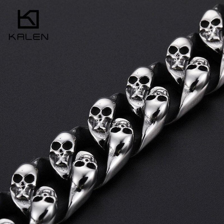 KALEN Punk Skull Charm Bracelets Men 21.5cm Stainless Steel Link Chain Wrap Bangle Gothic Biker Jewelry 2020.