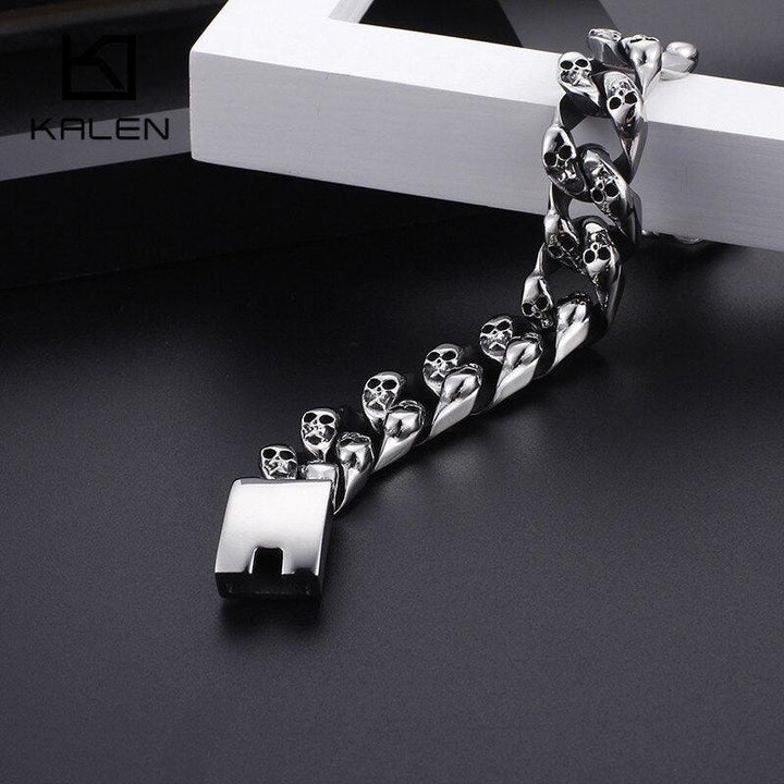 KALEN Punk Skull Charm Bracelets Men 21.5cm Stainless Steel Link Chain Wrap Bangle Gothic Biker Jewelry 2020.