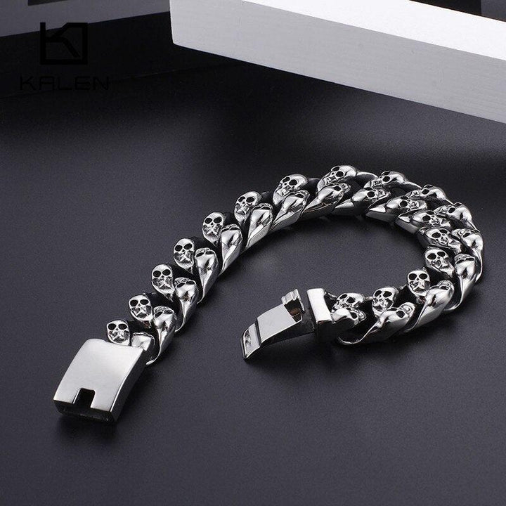 KALEN Punk Skull Charm Bracelets Men 21.5cm Stainless Steel Link Chain Wrap Bangle Gothic Biker Jewelry 2020.