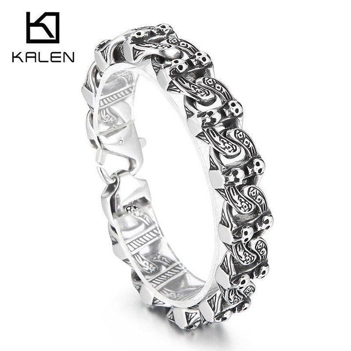 KALEN 15mm Skull Ghost Bracelet Mens Male Stainless Steel 316L Punk Biker Jewelry New In.