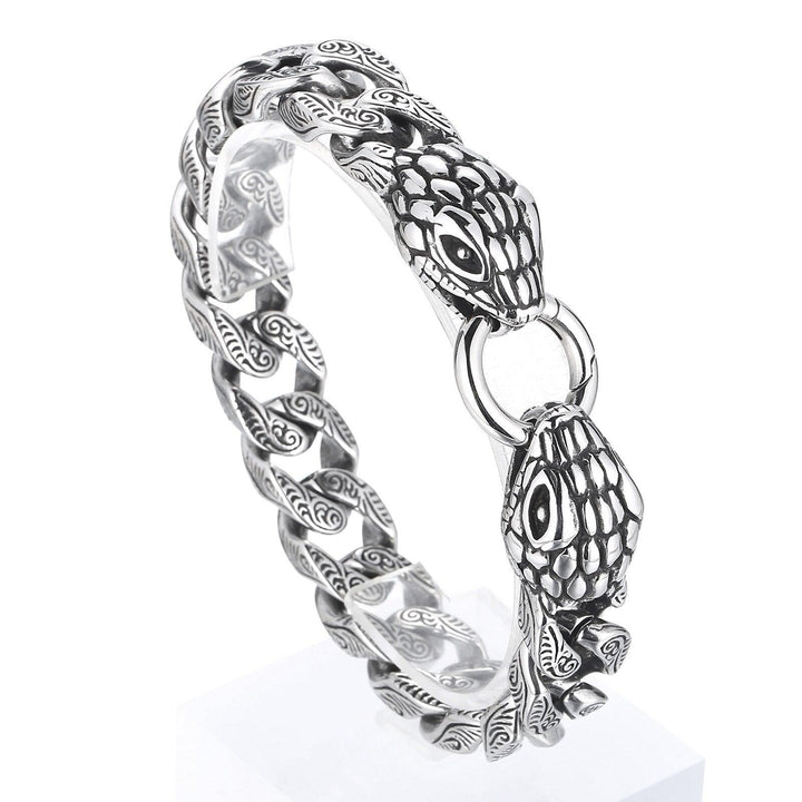 KALEN 15mm Snake Charm Bracelet Men Stainless Steel 316L Vintage Curb Chain Jewelry.