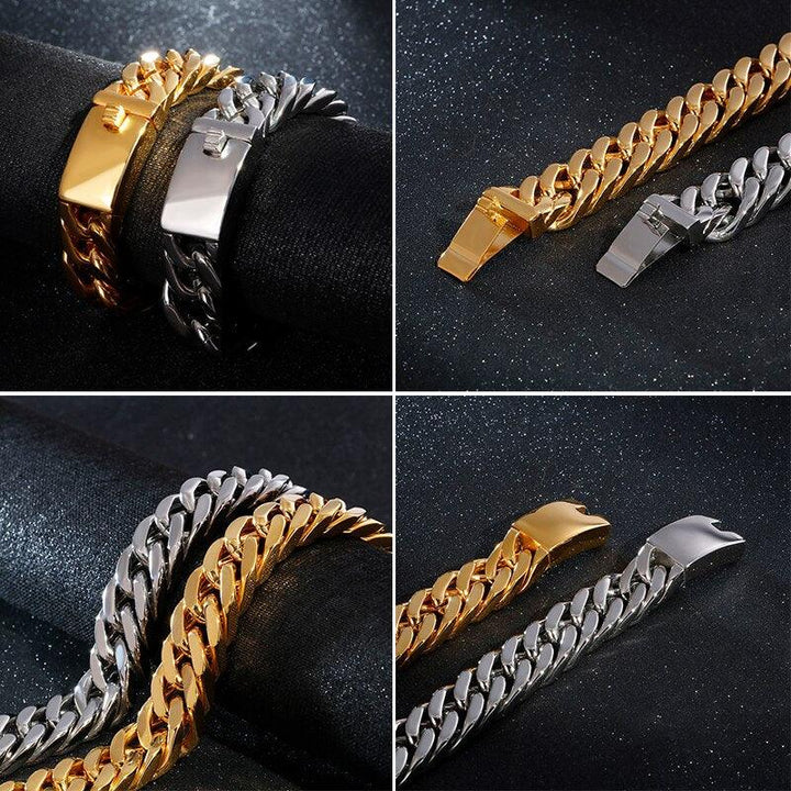 KALEN 15mm Width Stainless Steel Classic Link Chain Bracelet For Men Luxurious Bracelets Biker Hiphop Jewelry.