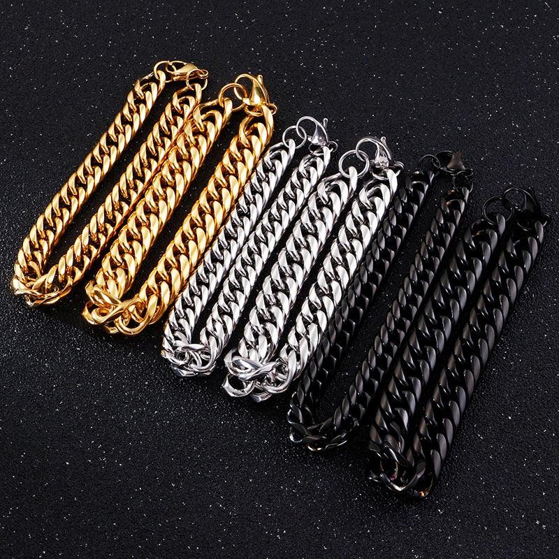 KALEN 16-25CM Muilti-Size Link Chain Bracelet For Men Women Stainless Steel 9mm11mm GoldBlack Chain Bangle.