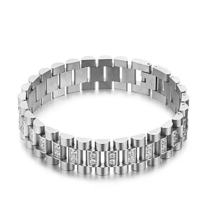 KALEN 16/13mm Vintage Zircon Watch Chain Stainless Steel Bracelet Ring Set - kalen