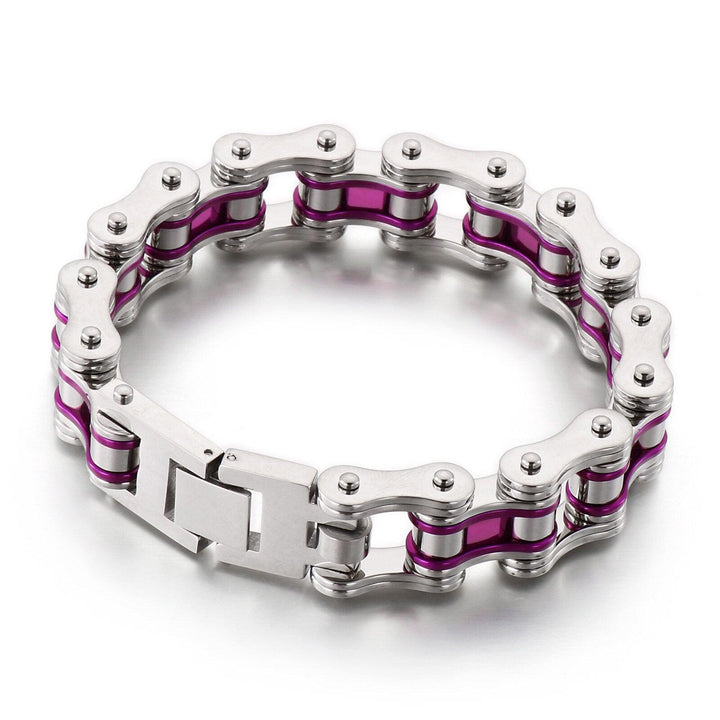 Kalen 16mm Bicycle Chain Bracelet Steel Purple Stitching Charm Men's Bracelets 220mm Punk Jewelry.