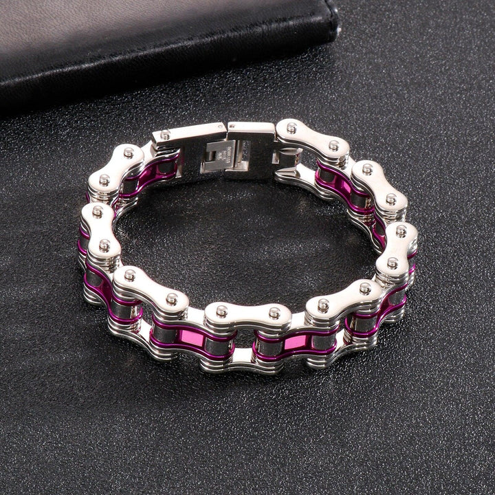 Kalen 16mm Bicycle Chain Bracelet Steel Purple Stitching Charm Men's Bracelets 220mm Punk Jewelry.