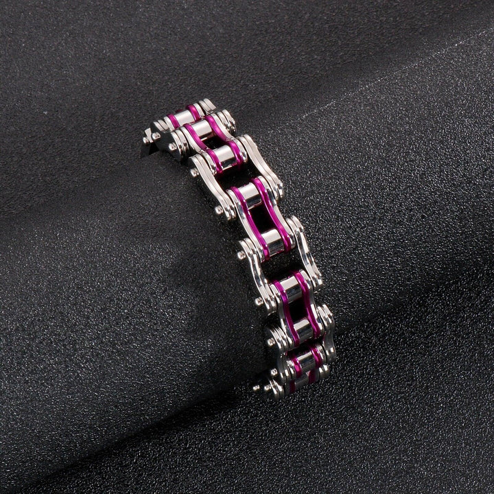 Kalen 16mm Bicycle Chain Bracelet Steel Purple Stitching Charm Men's Bracelets 220mm Punk Jewelry.