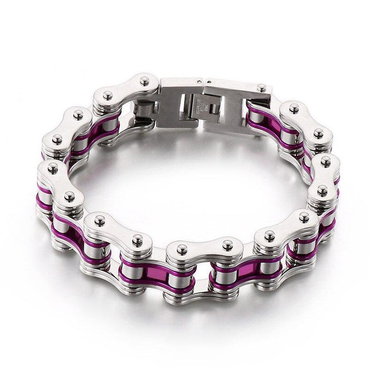 Kalen 16mm Bicycle Chain Bracelet Steel Purple Stitching Charm Men's Bracelets 220mm Punk Jewelry.