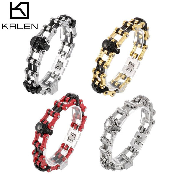 Kalen 16mm Bicycle Chain Skull Charm Bracelet for Men - kalen