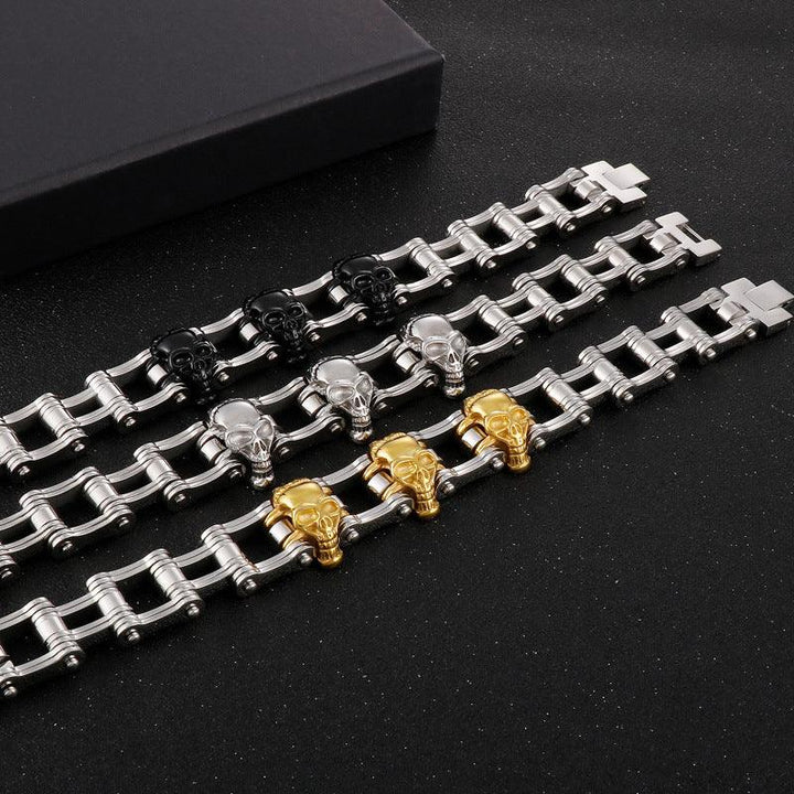 Kalen 16mm Bicycle Chain Skull Charm Bracelet for Men - kalen