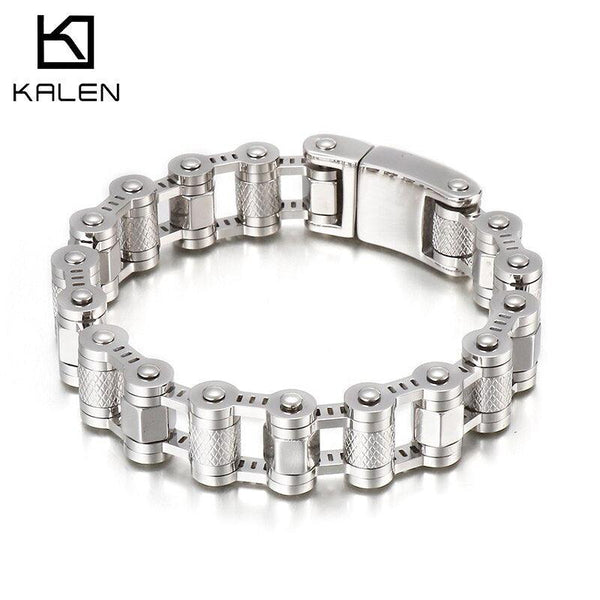 Kalen 16mm Metal Bicycle Chain Geometric Men's 316L Stainless Steel Bracelet Jewelry.