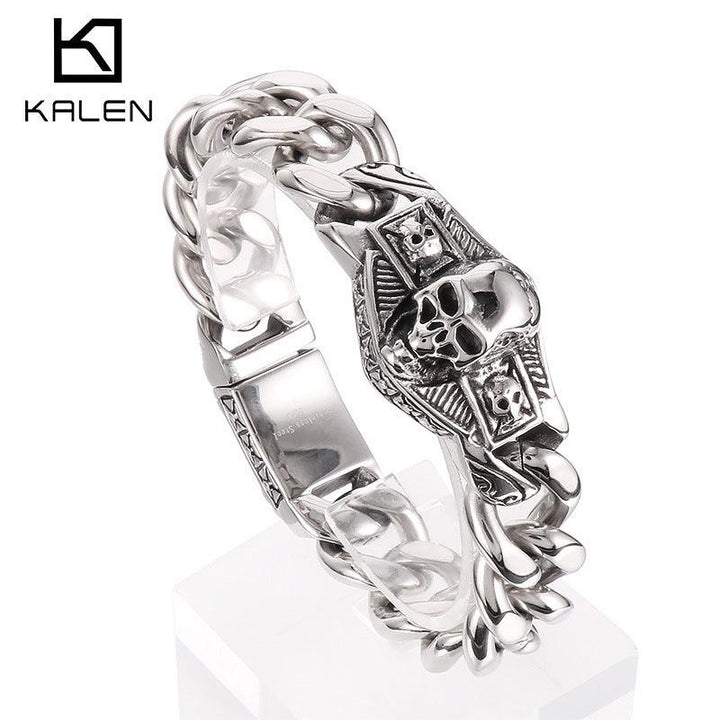 KALEN 16mm Cuban Chain Skull Charm Stainless Steel Bracelet for Men - kalen