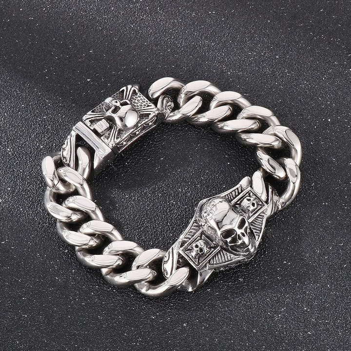 KALEN 16mm Cuban Chain Skull Charm Stainless Steel Bracelet for Men - kalen