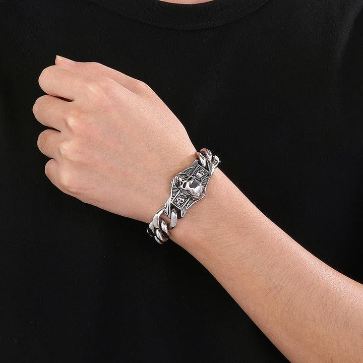 KALEN 16mm Cuban Chain Skull Charm Stainless Steel Bracelet for Men - kalen