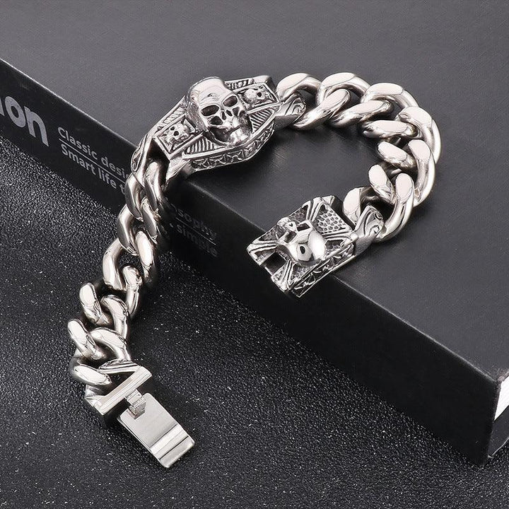 KALEN 16mm Cuban Chain Skull Charm Stainless Steel Bracelet for Men - kalen