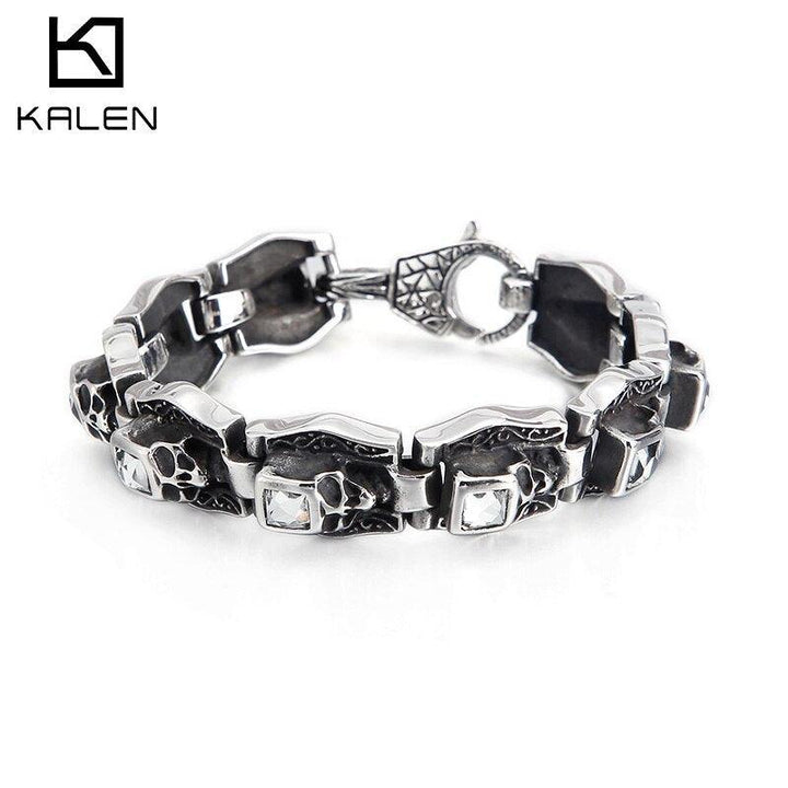 Kalen Unique Skull 316L  Stainless Steel Bracelet  Man’s High Quality Punk Skeleton Jewelry Gifts.