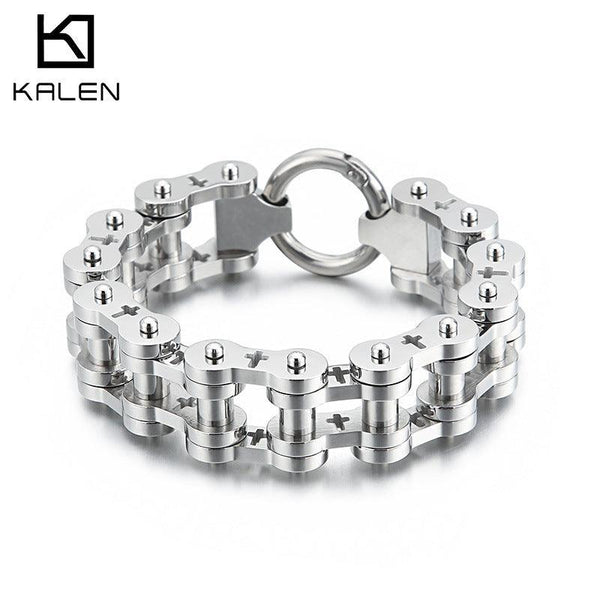 Kalen 17mm Biker Stainless Steel Bicycle Chain Cross Bracelet for Men - kalen