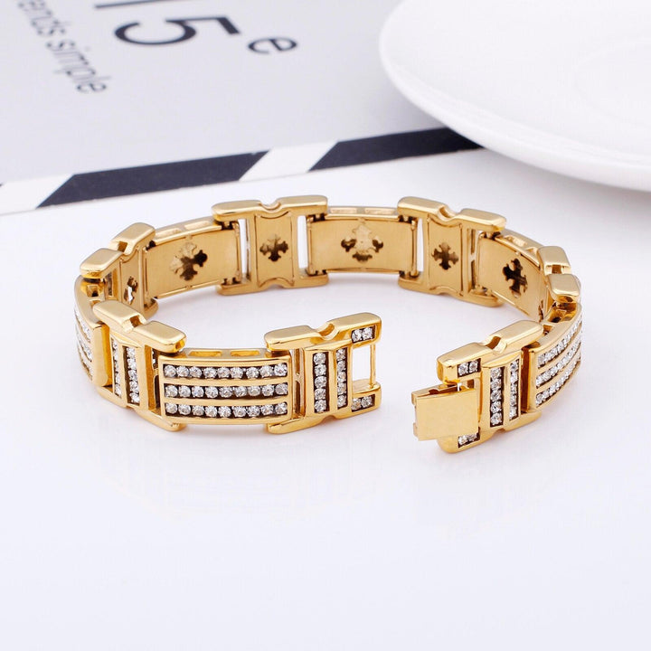 KALEN 17mm Hip Rock Zircon Biker Bracelet Men Stainless Steel Cool Party Jewelry.