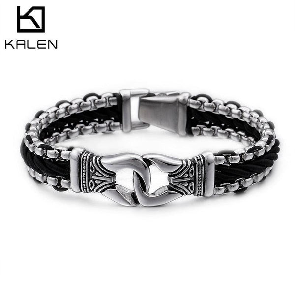 Kalen stainless steel leather braided bracelet fashion mysterious men's accessories 2020.